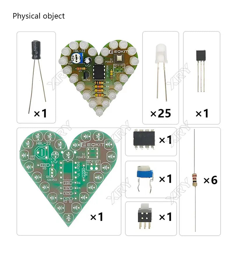 DIY Kit Heart Shape Breathing Lamp Kit Breathing LED Suite Red White Blue Green Electronic Production for Learning laboratory