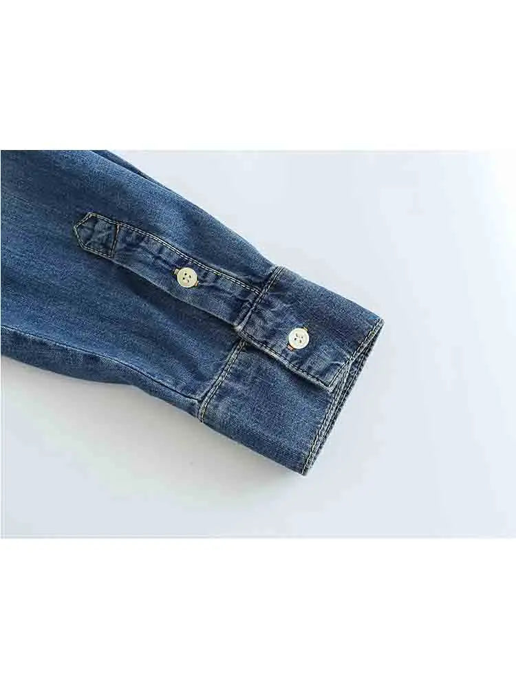 2025 Women's Denim Shirts Button Blouses Asymmetric's Shirts Tops