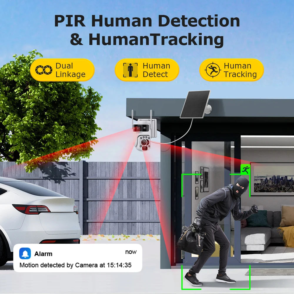 12MP 50X Zoom Dual Lens 4G SIM Solar Camera WIFI Outdoor Surveillance PTZ Human Detection Recording Security Night Vision Camera
