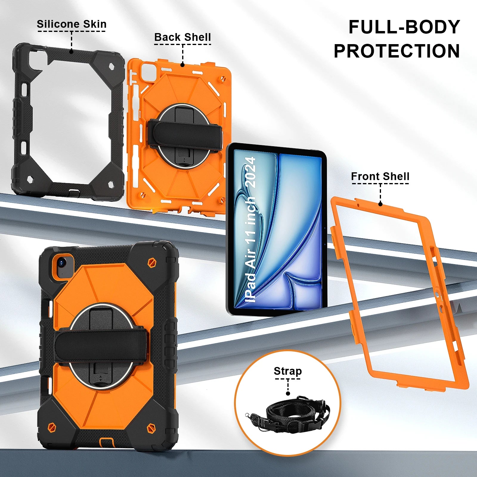 360 Rotatable Hybrid Case iPad 10th 11th Generation A16 7/8/9th 10.2 9.7 Pro 11 Air 13 M2 M3 M4 Air 5 4 10.9 Mini 7 6 5 Cover