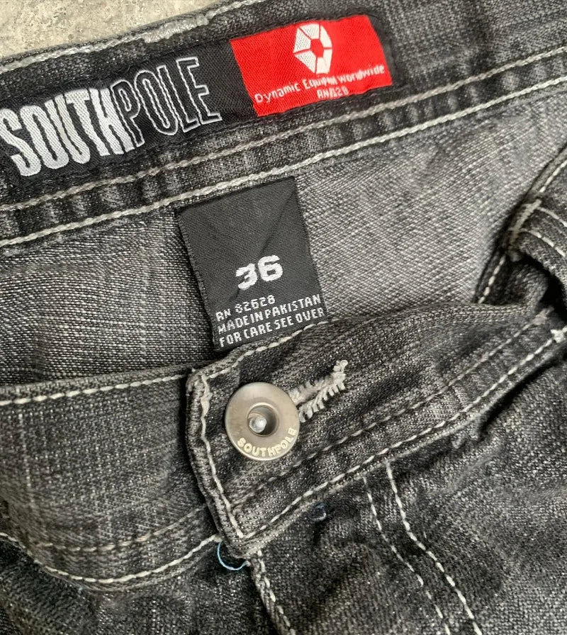 Gothic Fashion New Black Solid Color Washed Old Casual Jeans Men Y2K Streetwear Vintage Popular High Waist Baggy Wide-leg Pants