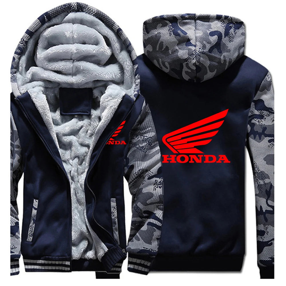 Honda Logo 2025 Autumn Winter Man's Fleece Warm Thicken Coat Popular Patchwork Contrast Color Hoodies Casual Jacket