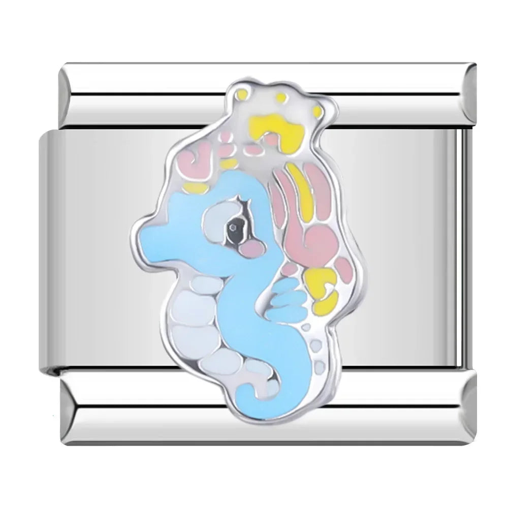 Hapiship 2023 Sweet Colour Star Dolphin Octopus Italian Charm Links Fit 9mm Stainless Steel Bracelet Jewelry DIY Making DJ596