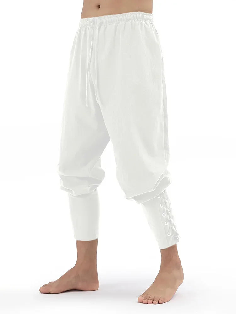 Men's Spring Summer Vintage Men's Medieval Viking Cotton Linen Trousers Halloween Fashion Vintage Men's Bottoms
