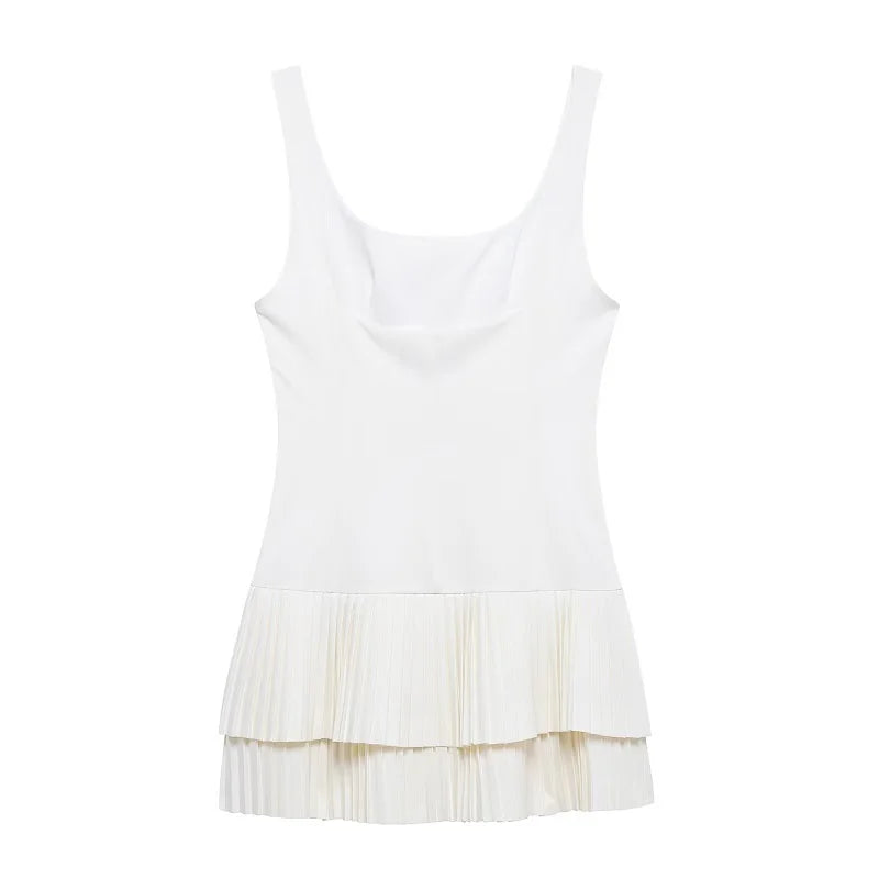 MUJER 2025 Pleated Mini Dress Women Jumpsuit Backless Short Dresses for Women Straps Playsuit Dress Woman Party Women's Dress