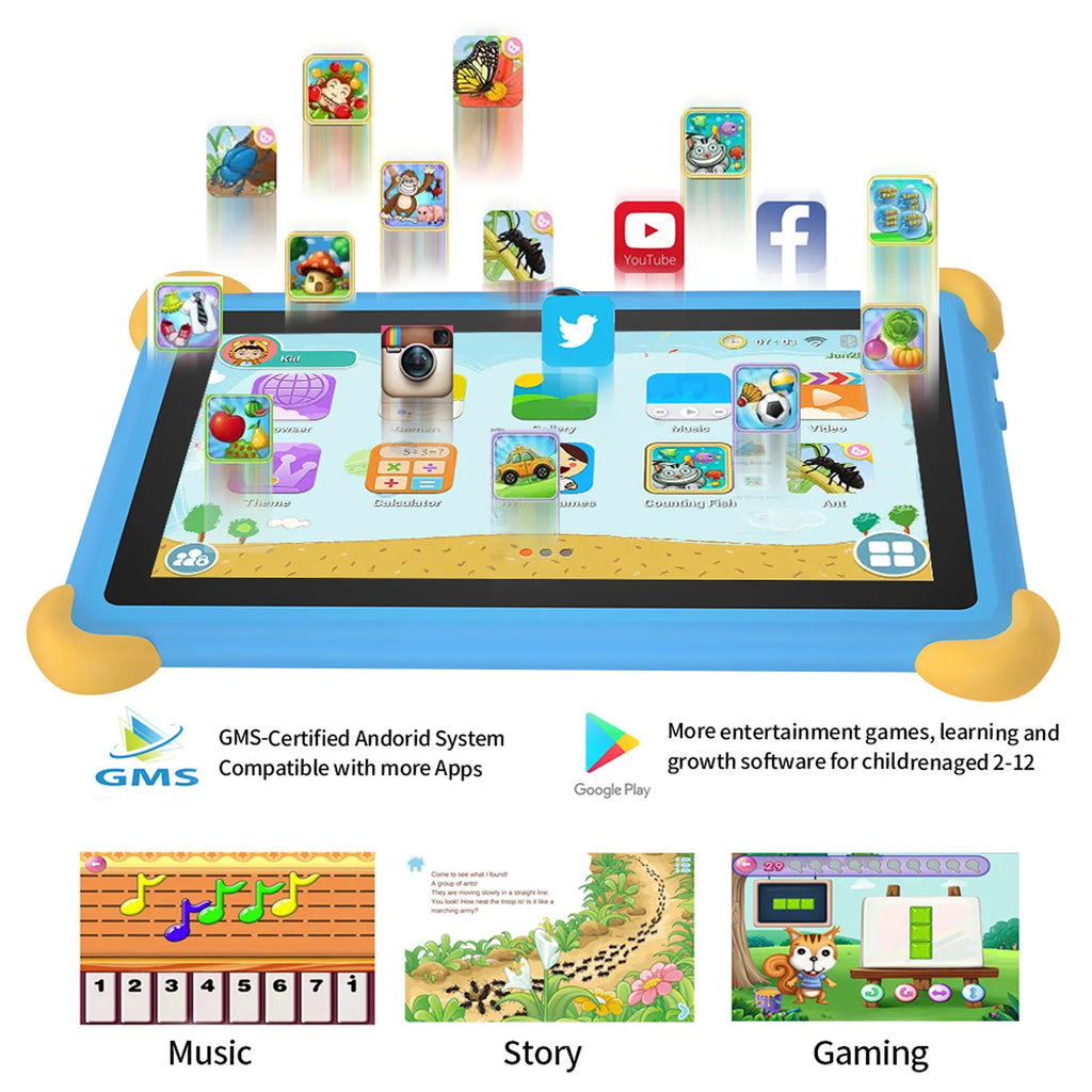 New 7 Inch 5G Pad Cartoon Pattern Kids' tablets Android Learning Education Tablet PC Kids-Proof protective Case Tablet 4000mAh