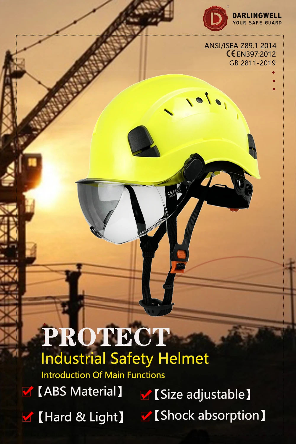 Safety Helmet With Goggles Men's Construction Hard Hat High Quality ABS Protective Helmets Work Cap For Working Climbing Riding