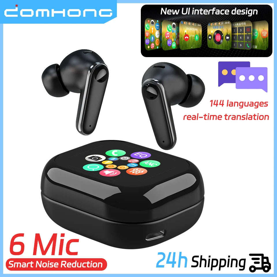 Smart Touch Screen Headphones 144 Languages Real Time Translation Bluetooth Earphone 6 Mic ANC ENC Cancelling Wireless Earbuds