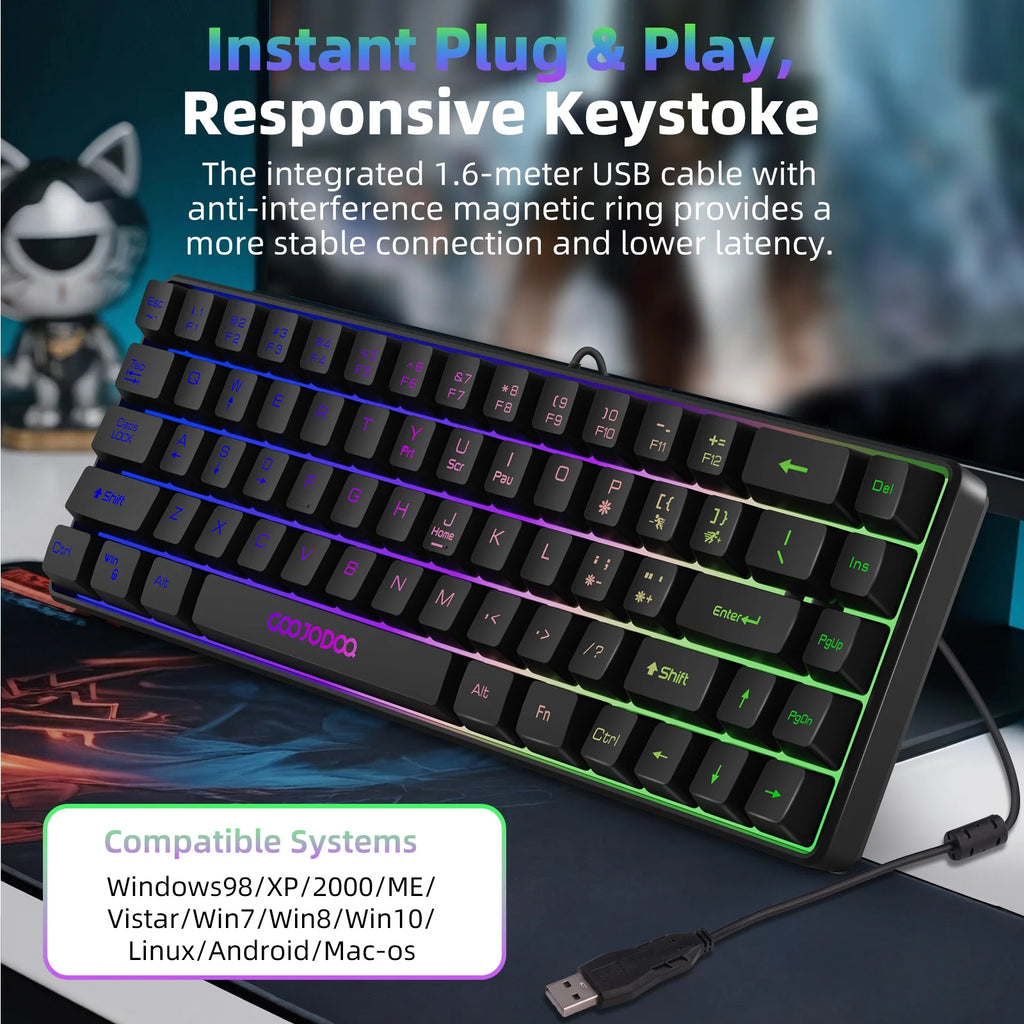 GOOJODOQ Mini 60% Gaming Keyboard Portable Wired Portable Wired Mechanical Keyboard RGB Backlit 68 Key Ultra-Compact Keyboard