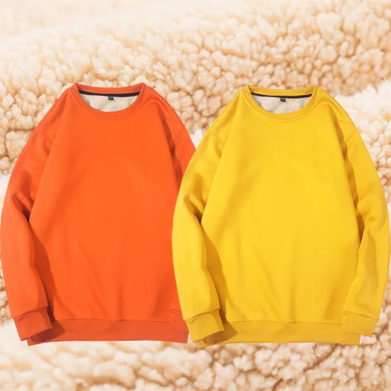 Lamb Velvet Hoodie Men's Thickened Fleece round Neck Casual Versatile Teenage Warm Top Lamb Velvet Jacket Winter Fashion