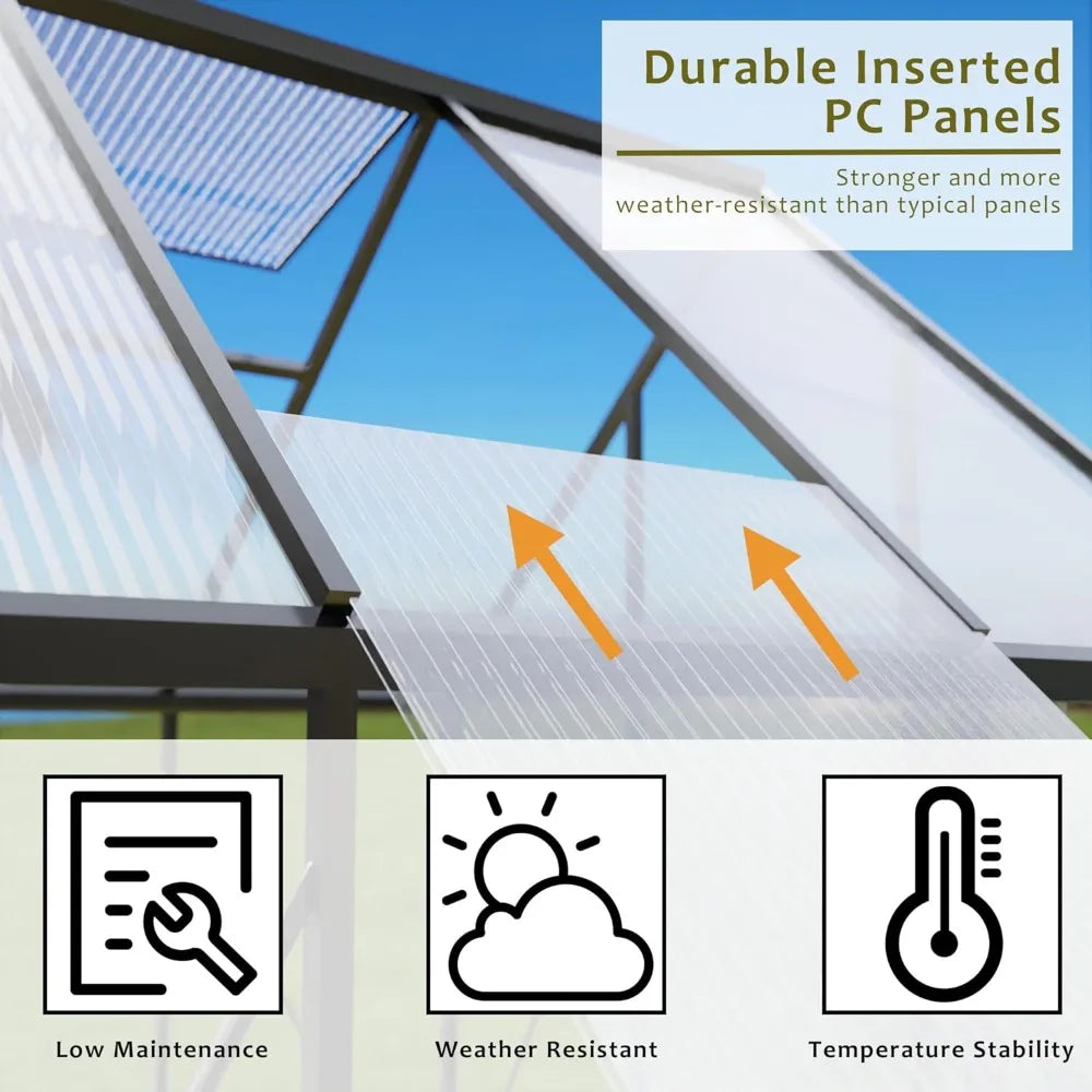 6 x 4 FT Polycarbonate Greenhouse, Winter Greenhouses for Outdoors, Outdoor Greenhouse with Roof Air Vent, Heavy Duty