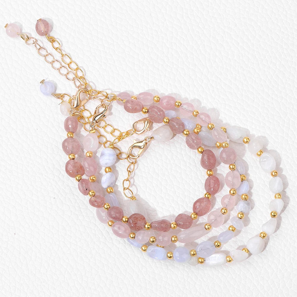Trendy Sweet Random Shape Stone Bracelets Natural Stone Rose Quartzs Agates Bracelets Gold Color Chain Bracelets Bangles Gifts
