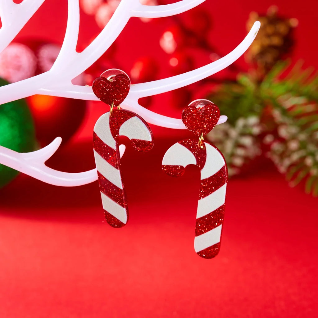 Christmas Acrylic Heart Santa Claus Deer Candy Crutch Xmas Tree Soldier Drop Earrings Cute Holiday Jewelry For Women Men Gifts