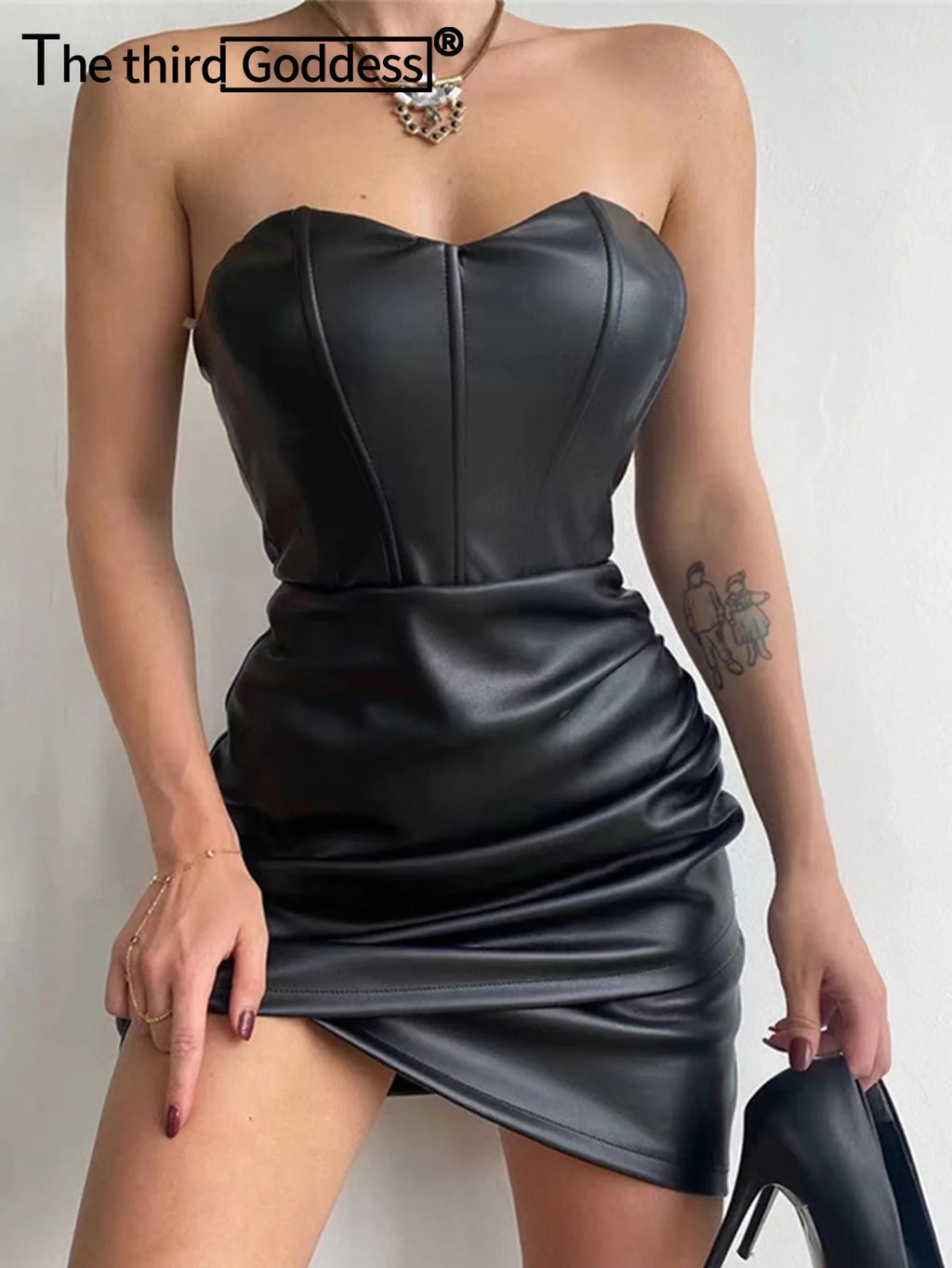 Sexy corset black PU bodycon summer dress women backless leather mini club birthday party dress short evening dresses vestidos