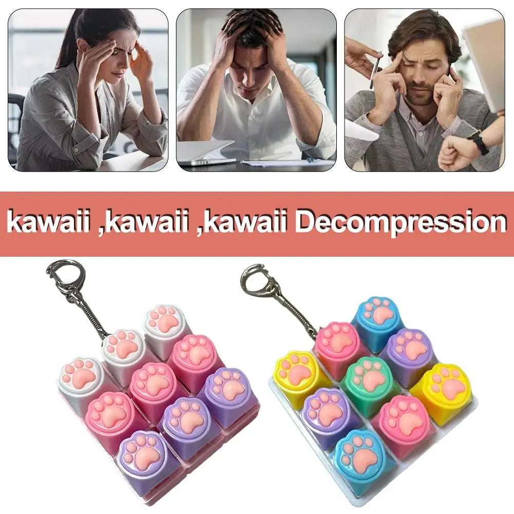 Cat Pawl Decompression 9 Keyboard Key Toy For Adults Antistress Toys Boys Girls Anti Stress Finger Keyboard Games Keychain