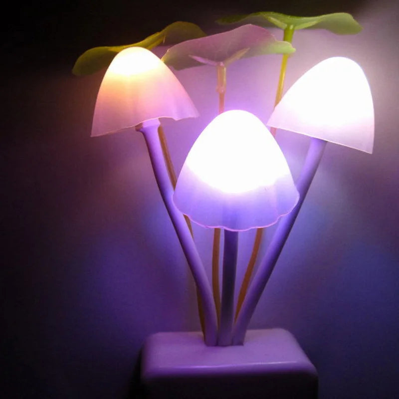 HOMEFISH Novelty Mushroom Fungus Night Light EU & US Plug Light Sensor 220V 3 LED Colorful Mushroom Lamp Led Night Lights