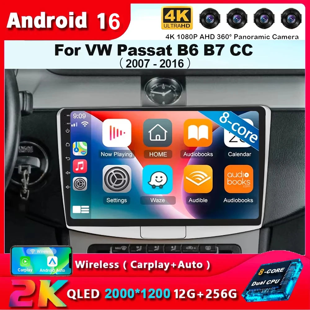 Android 16 For Volkswagen VW Passat B6 B7 CC 2007 2008 2009 2010-2016 Car Radio Navigation Multimedia Player DSP Auto Carplay