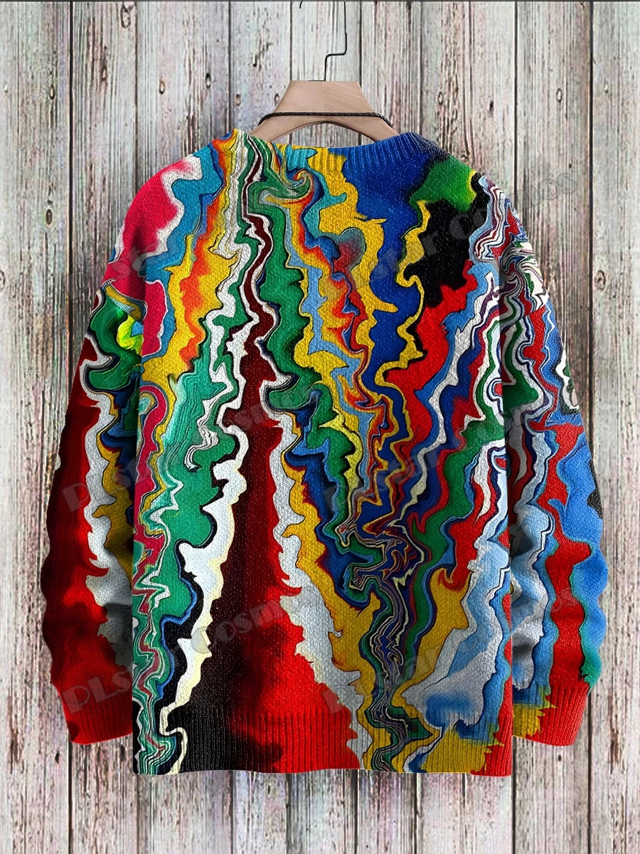Abstract Art Girl Multicolor Pattern 3D Printed Men's Crewneck Knitted Pullover Winter Unisex Casual Knit Pullover Sweater ZZM47