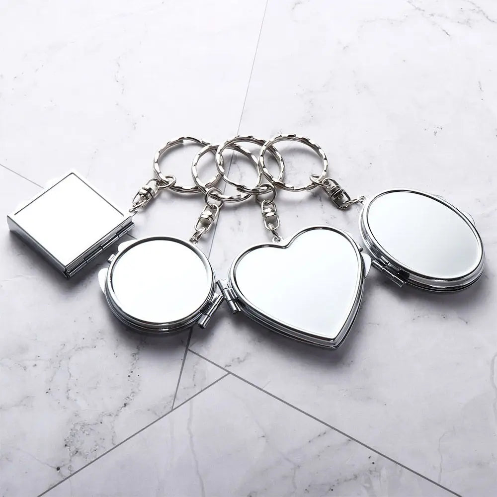 Portable Mini Folding Mirror Key Chain Round Heart Oval Sqaure Shape Pocket Compact Makeup Cosmetic Mirror With Key Ring
