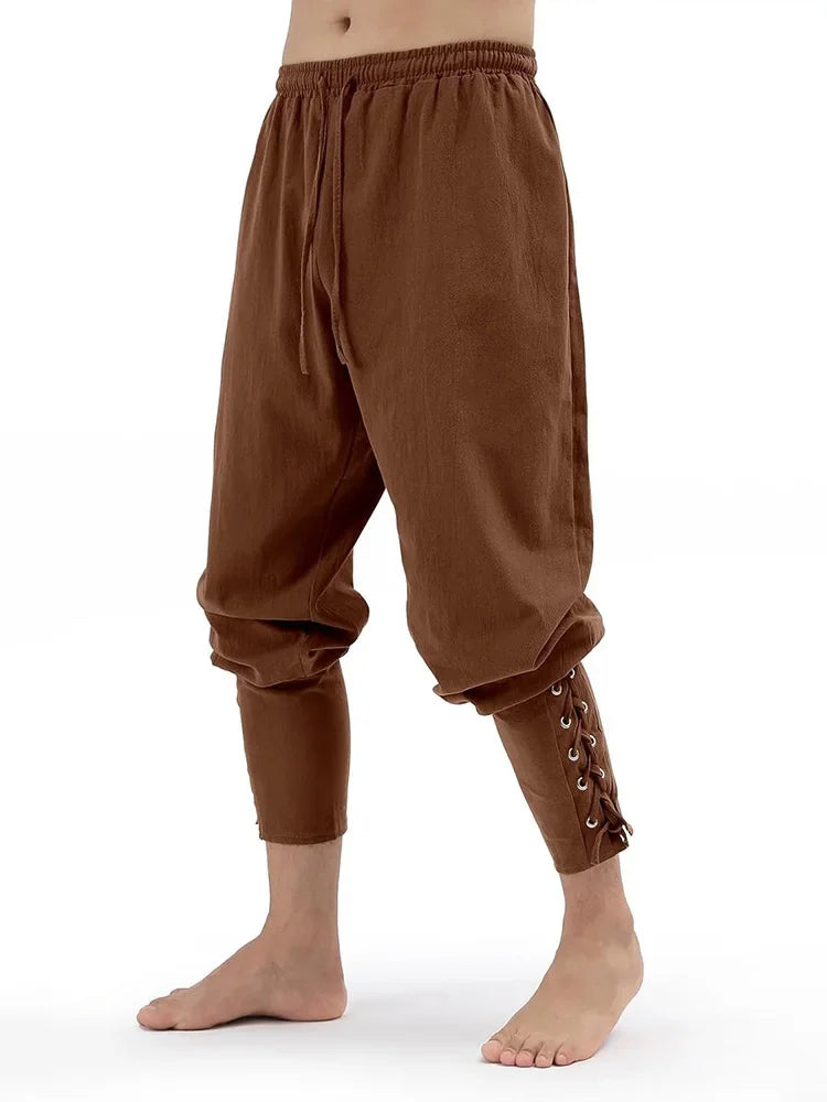 Men's Spring Summer Vintage Men's Medieval Viking Cotton Linen Trousers Halloween Fashion Vintage Men's Bottoms