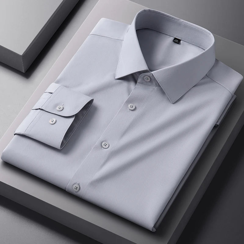 Bamboo Fiber Anti-Wrinkle Mens Shirts Long Sleeve Dress Shirts For Slim Fit Camisa Social Business Blouse White Shirt S-7XL 8XL
