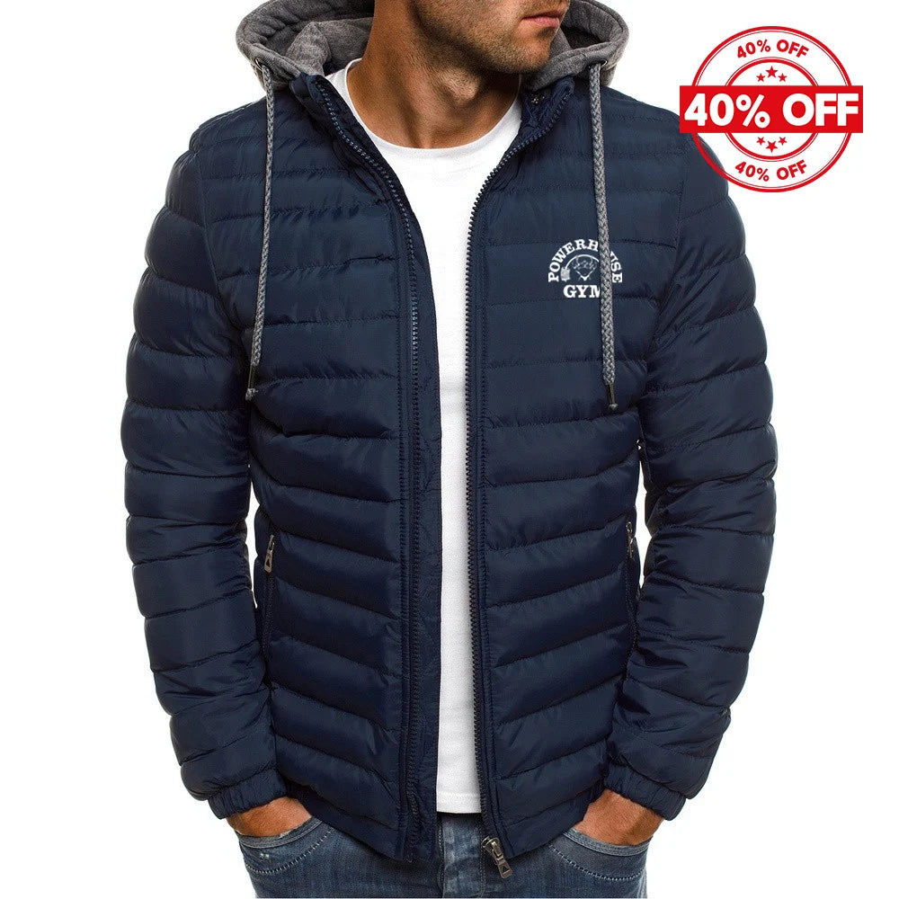 2025 Autumn And Winter Man's Solid Color Fashion Hoodies Coat Powerhouse Gym Logo Logo Print Cold-Proof Cotton-Padded Jacket