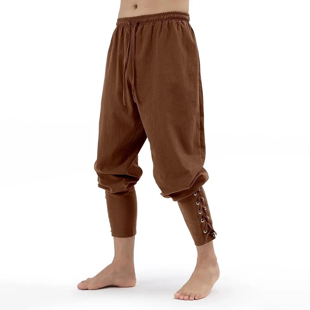 Men's Spring Summer Vintage Men's Medieval Viking Cotton Linen Trousers Halloween Fashion Vintage Men's Bottoms