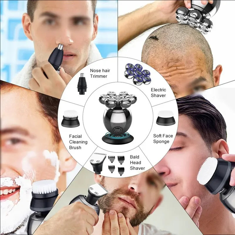 Tinsol 7D Floating Cutter Electric Shaver Head Base Charging Portable Men Beard Trimmer Clipper Skull Shaver Waterproof Shaving