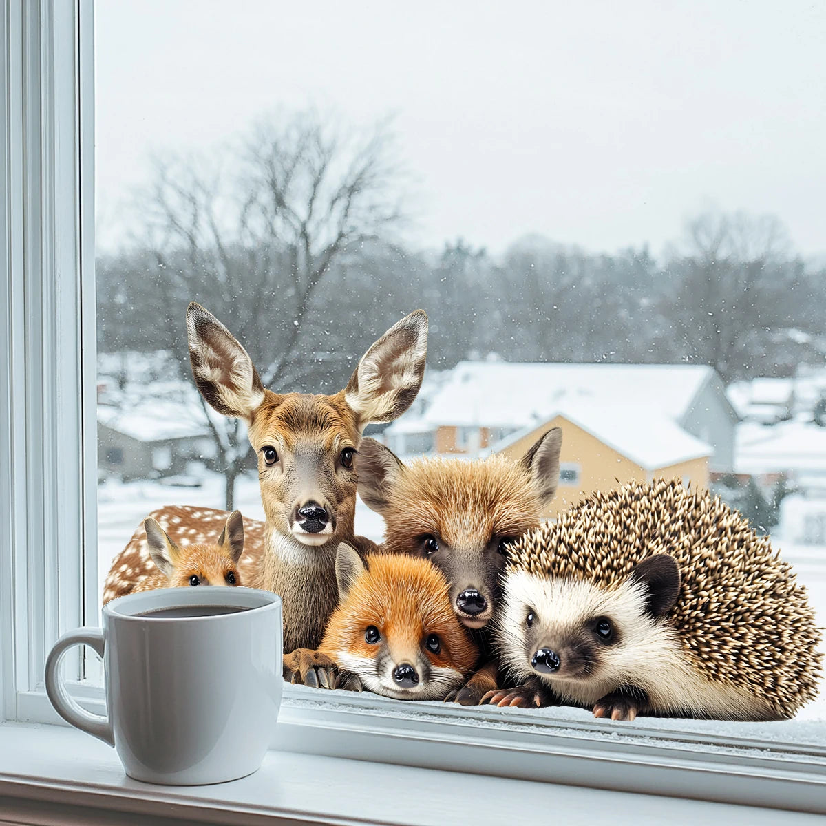 1PC  New fully transparent simulation fox, deer, hedgehog, glass stickers for living room, bedroom, kitchen, balcony, home decor