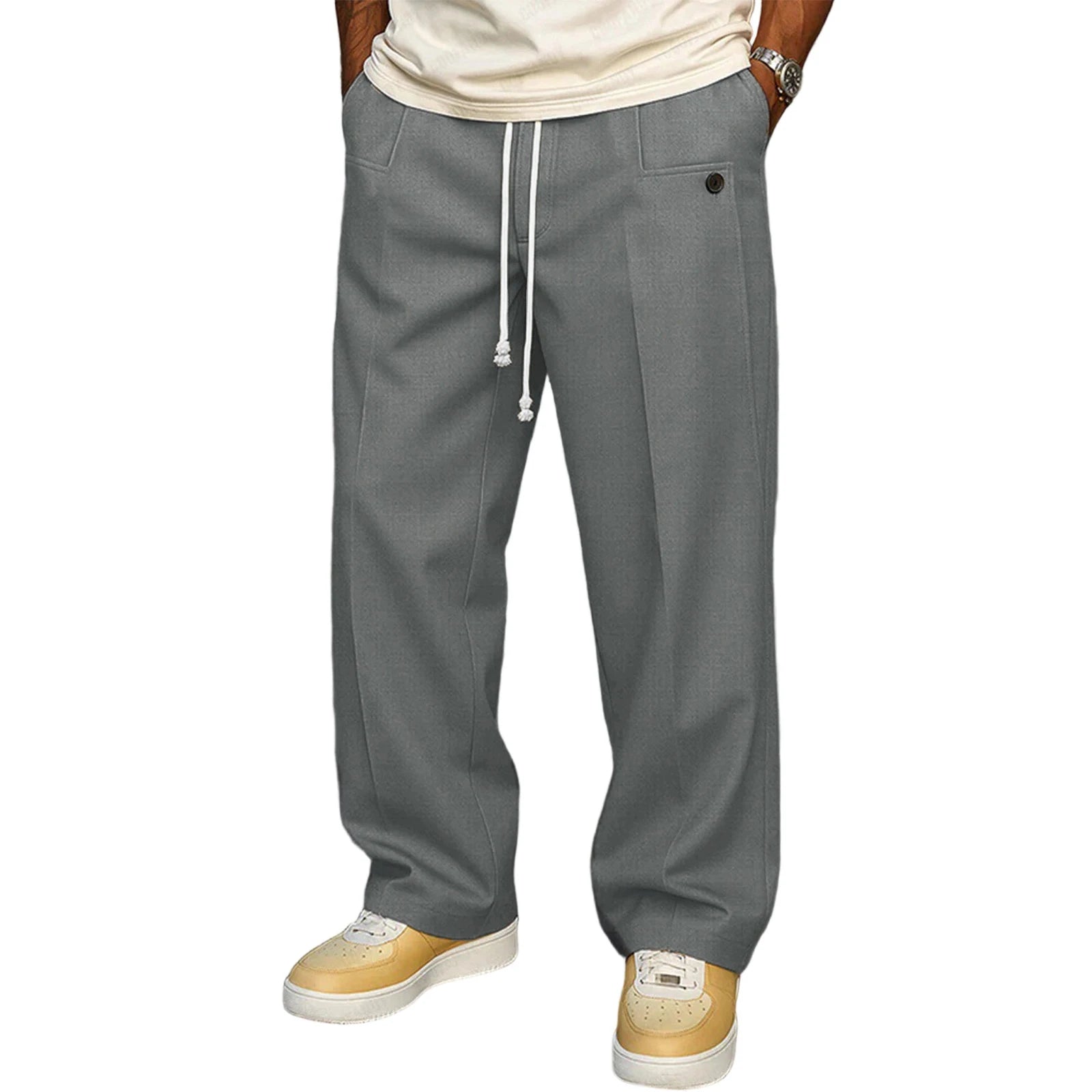 Men s Elastic Waist Jogger Pants with Side Pockets Comfortable Solid Color Casual Mid Rise  Fit Trousers