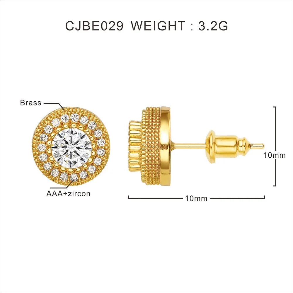 Luxury Creative Geometry Round Shining Brightly Full of Zircon Stainless Steel Stud Earrings for Women Men Hip-hop Trend Jewelry