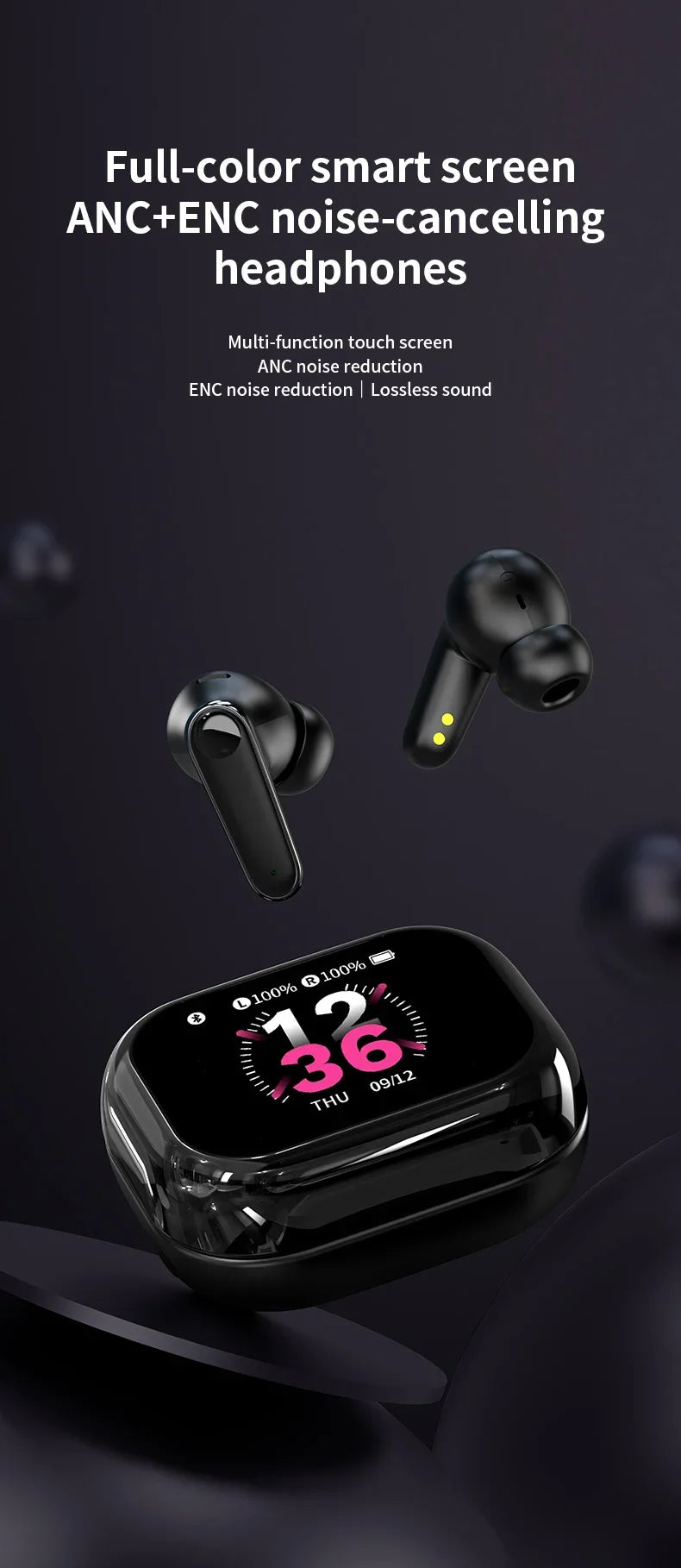 Smart Touch Screen Headphones 144 Languages Real Time Translation Bluetooth Earphone 6 Mic ANC ENC Cancelling Wireless Earbuds
