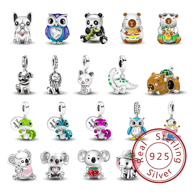 925 Sterling Silver Owl Dinosaur Panda Chameleon Cute Charm Bead Fit Diy Bracelet Bangle Making Gift of High Quality Jewelry
