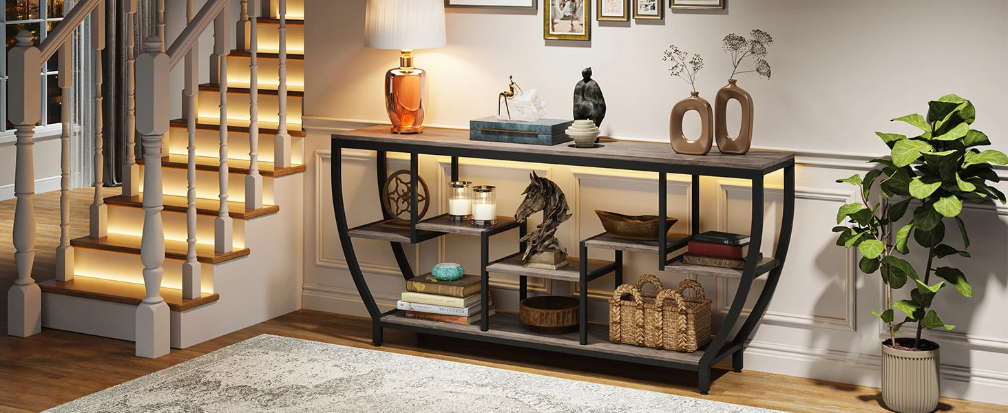 Tribesigns 70.9 Inch Long Sofa Table with Shelves, Rustic Console Table with Storage, Industrial Entryway Table TV Stand