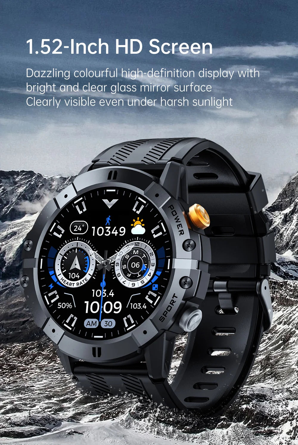 Rugged Fitness Smartwatch - 100+ Professional Sport Modes, Life Waterproof, Smart Message Notifications, Precision Sleep Tracker