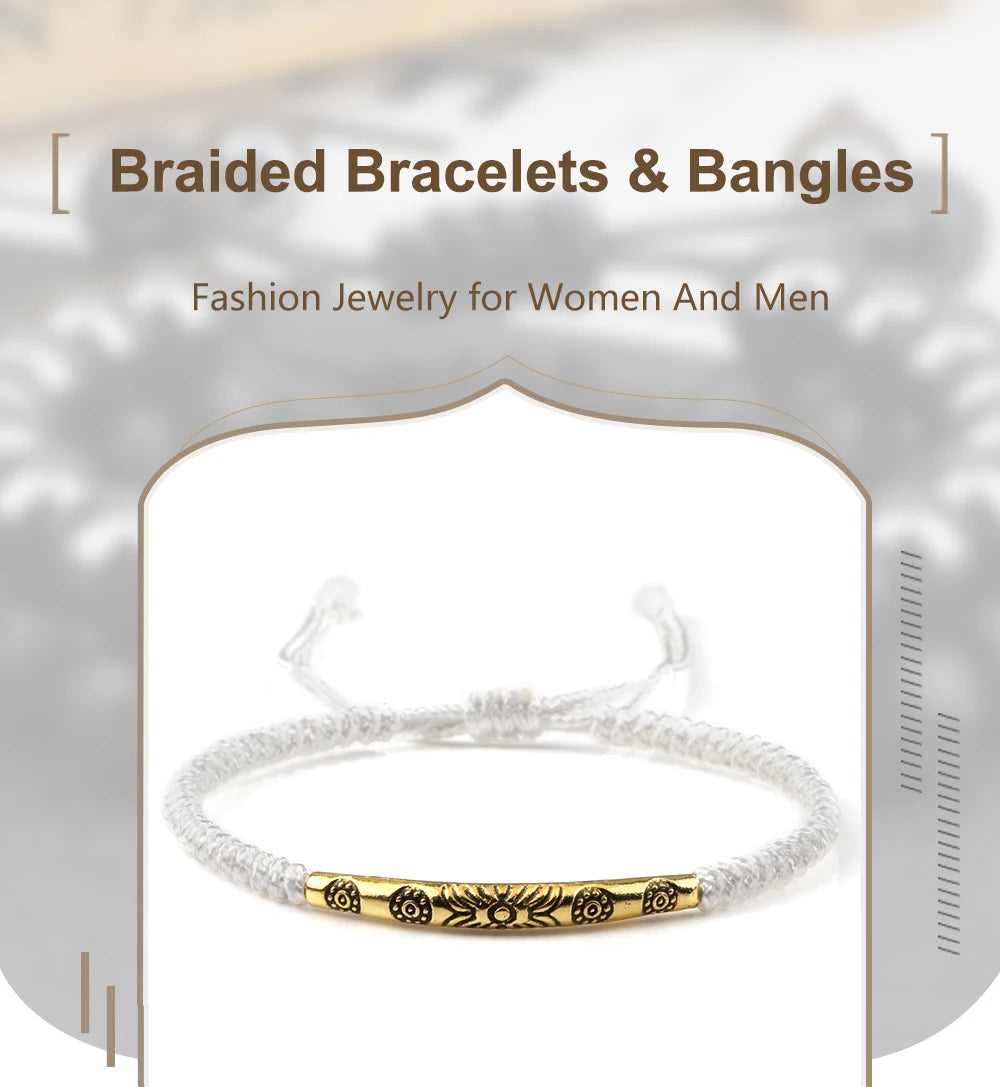 Golden Color Long Tube Braided Bracelet Lucky Red Black Thread Handmade Adjustable Bangle Men Women Buddhism Jewelry Prayer Gift