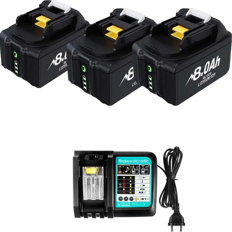 For Makita BL1830 Replacement Battery 18V 8000mAh Li-ion Compatible with BL1860 BL1850 BL1840B Power Tools + 6A Fast Charger