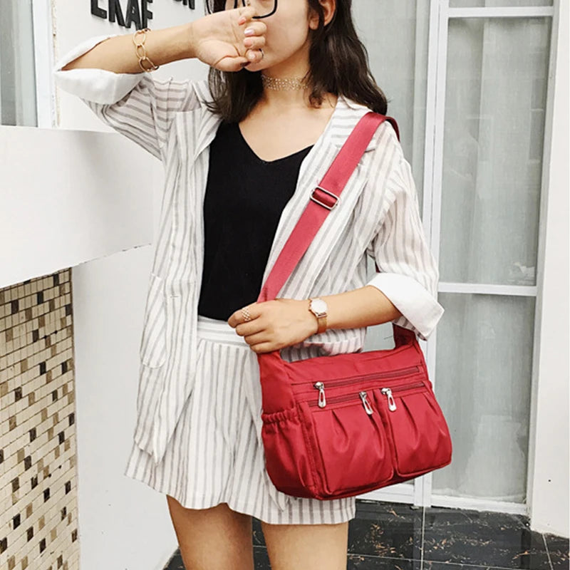 Large Capacity Waterproof Nylon Shoulder Bag Multi-Pocket Crossbody Bag Female Bag Shopping Travel Lady Handbag Leisure Purse