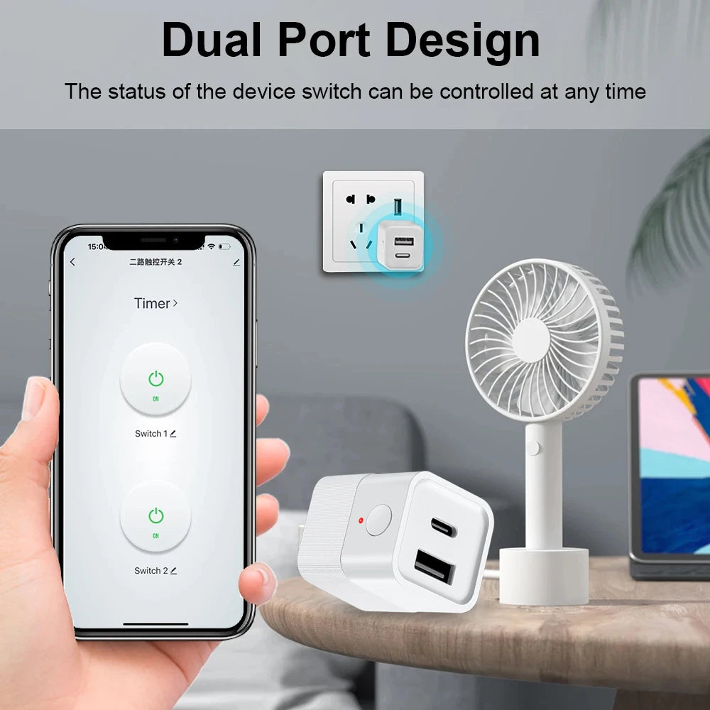 Smart USB Adapter Switch Zigbee 3.0  2 in 1 Mini USB Type-C Power Adaptor Plug Works with Home Assistant Zigbee2MQTT ZHA