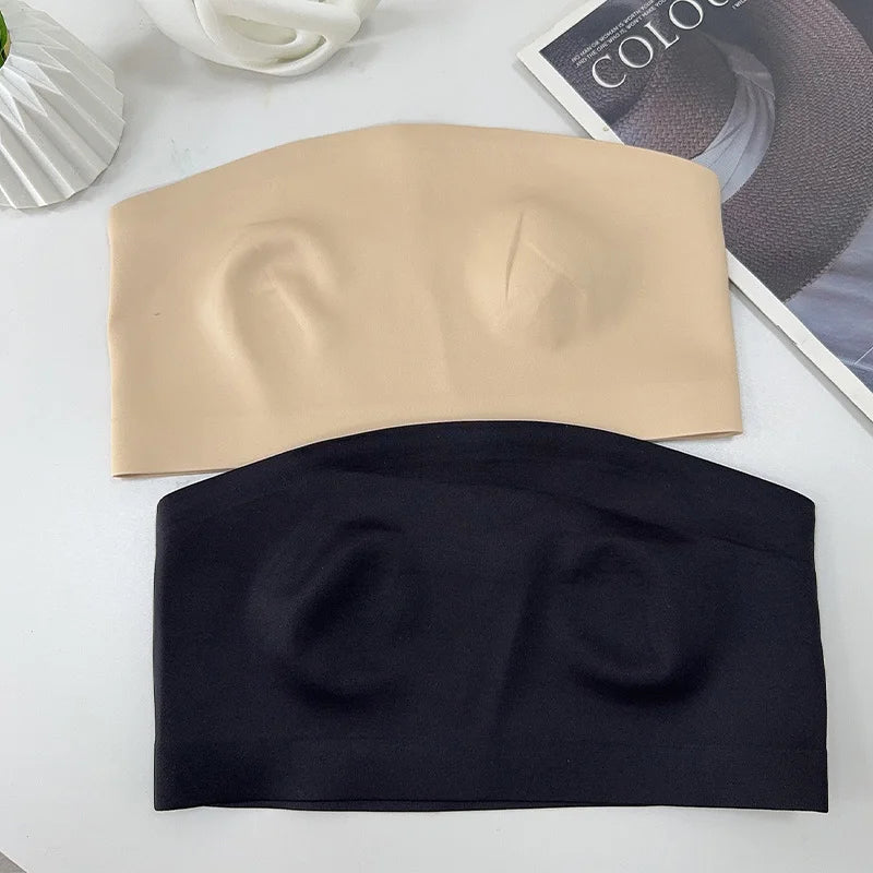 2025 Fashion Women Tube Tops Strapless Bra Black Skin Chest Wrap Bandeau Unlined Seamless Breathable Comfortable Underwear Tops