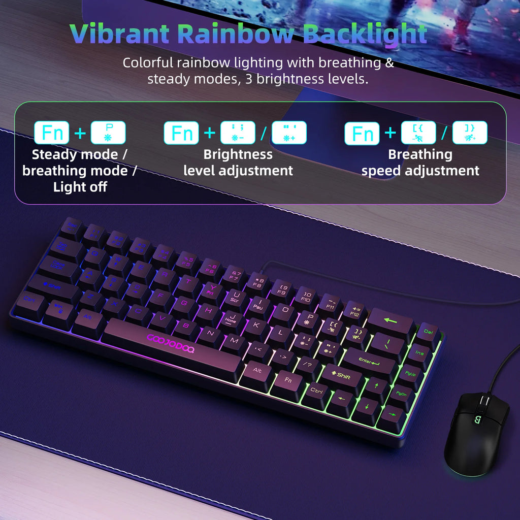 GOOJODOQ Mini 60% Gaming Keyboard Portable Wired Portable Wired Mechanical Keyboard RGB Backlit 68 Key Ultra-Compact Keyboard