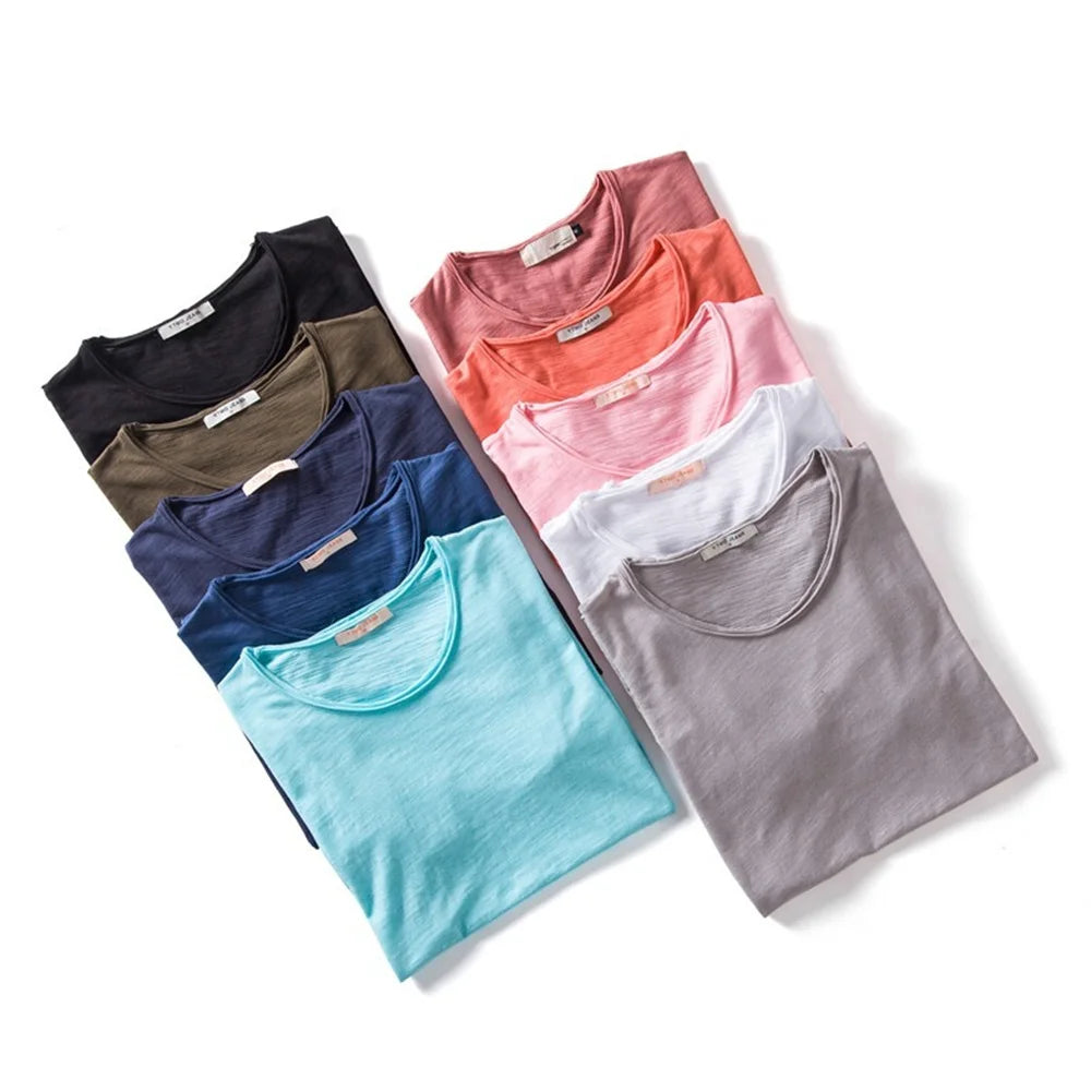 AIOPESON100% Cotton Men T-shirt V-neck Fashion Design Slim Fit Soild T-shirts Male Tops Tees Short Sleeve T Shirt O-neck For Men