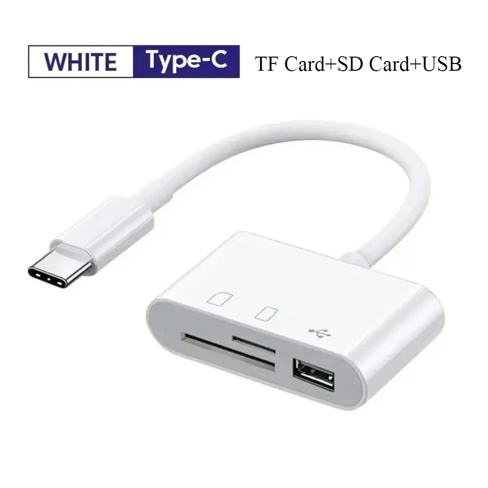 3-in-1 Lightning TypeC to SD & TF Card USB Camera Adapter For iPhone iPad Card Reader USB Dongle for USB Flash Plug  Play