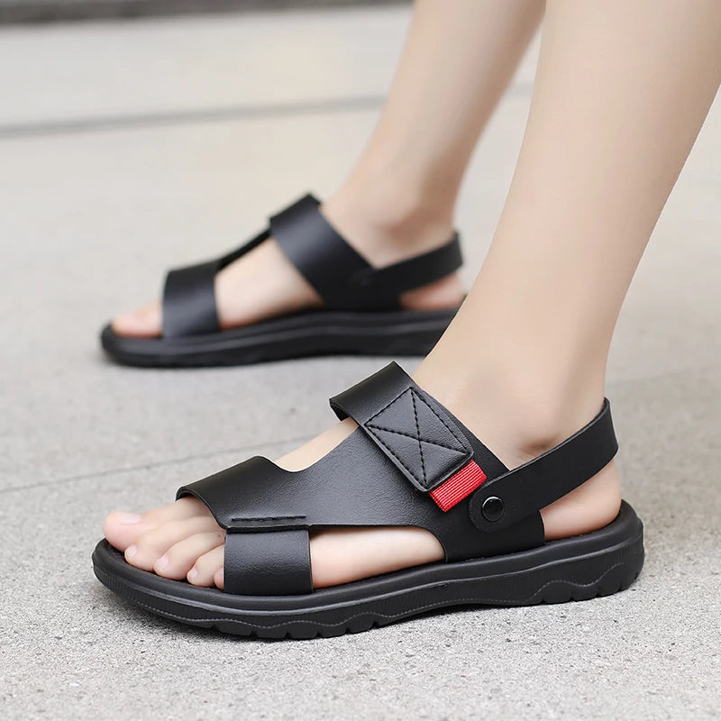 Summer Outdoor Sandals for Men Casual Sport Slippers PU Leather Non-slip Breathable Roman Shoes Beach Flip-Flop Garden Shoes