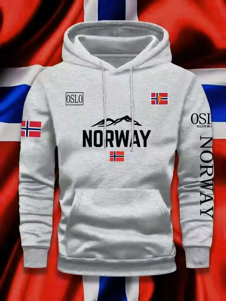 NORWAY printing Autumn winter models Men's Fleece windproof Warm Cotton Oversized Hoodie Outdoor Commuter Men's High Elastic top