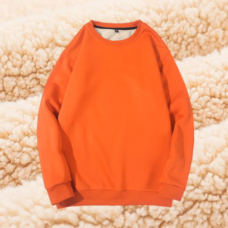 Lamb Velvet Hoodie Men's Thickened Fleece round Neck Casual Versatile Teenage Warm Top Lamb Velvet Jacket Winter Fashion