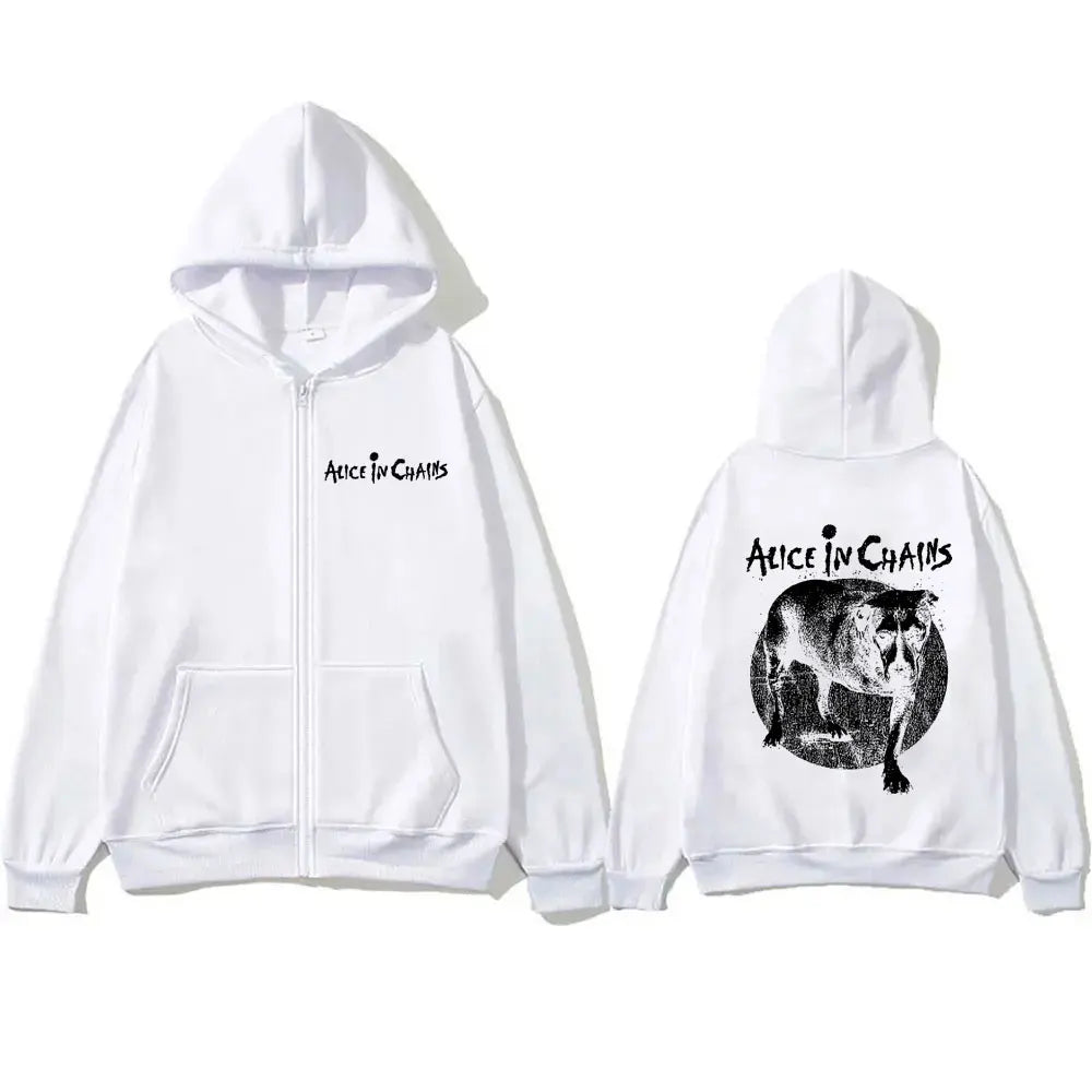 Rock Band Alice in Chains Graphic Print Zipper Hoodie Male Vintage Casual Oversized Zip Up Hoodies Men Women Fashion Jacket Coat