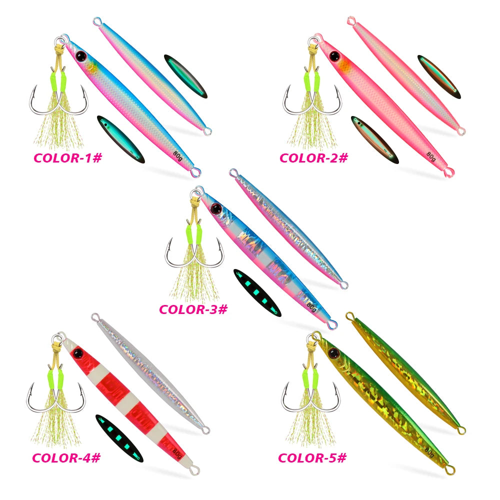 TOLU 2024 New 40g/60g/80g Fast Sinking Jigging Fishing Lure Laser Paper Coating Luminous Jig Lure Sea Fishing Trolling Jigging