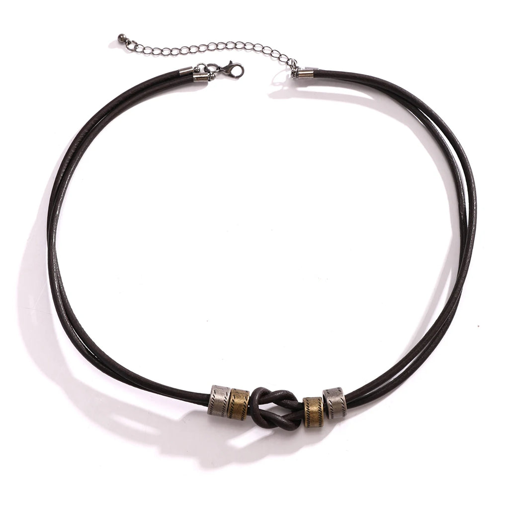 Vintage Pu Leather with Metal Beads Choker Necklace for Men Trendy Collar on the Neck Accessories 2023 Fashion Jewelry Male Gift