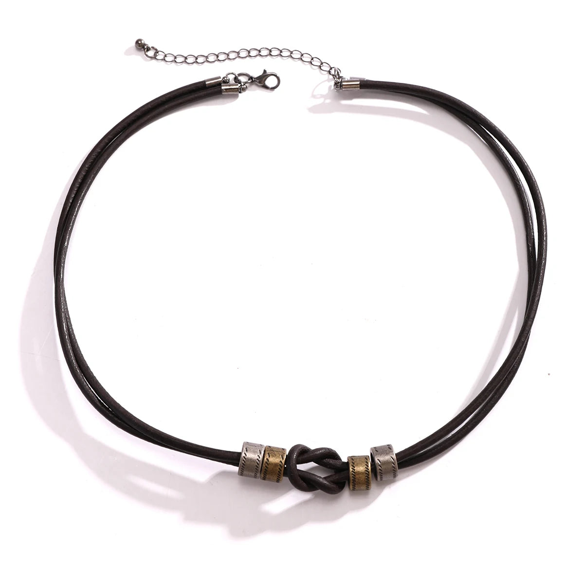Vintage Pu Leather with Metal Beads Choker Necklace for Men Trendy Collar on the Neck Accessories 2023 Fashion Jewelry Male Gift